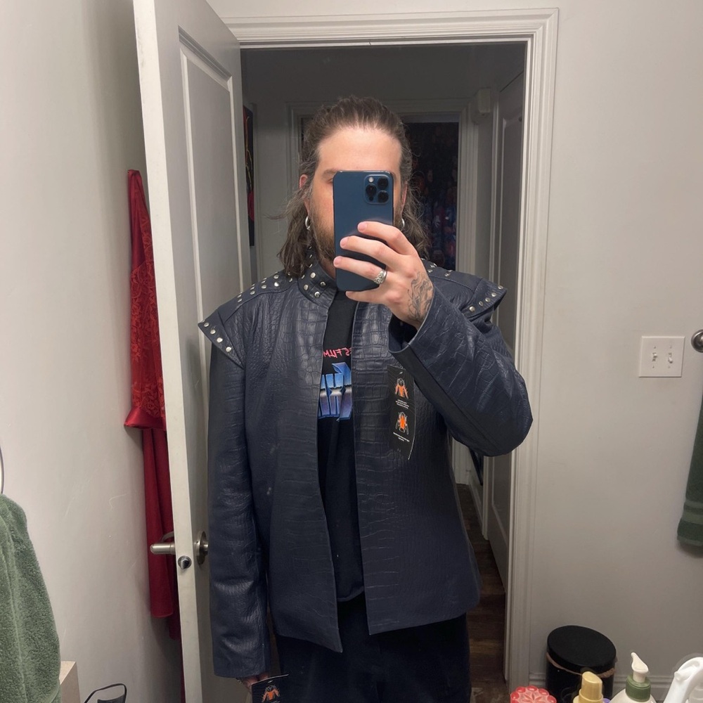 Geralt of Rivia Witcher season 4 blue leather studded jacket